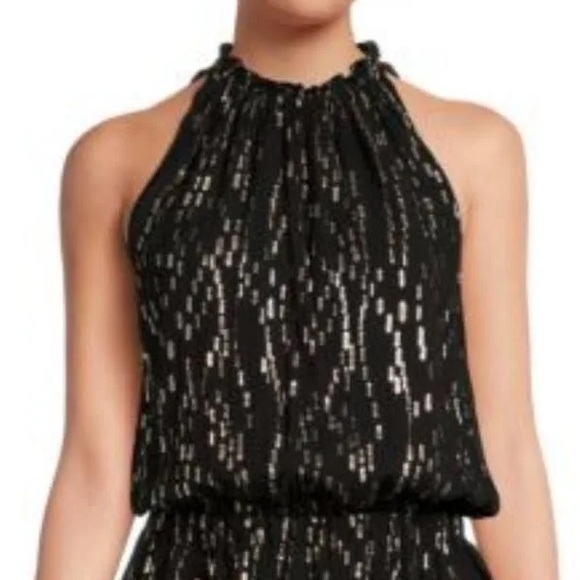 Ramy Brook Tops - Ramy Brook Kaylene NWT Top Black Metallic Gold Peplum High Neck Size XS
